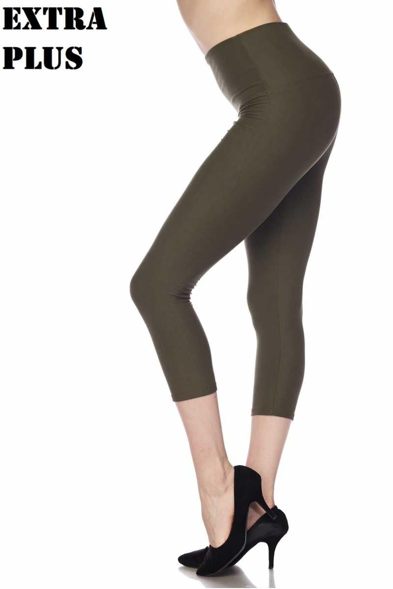 Buttery Smooth Basic Solid High Waisted Capris Leggings - 5 Inch Waist - Extra Plus Size - 3XL 4XL 5XL