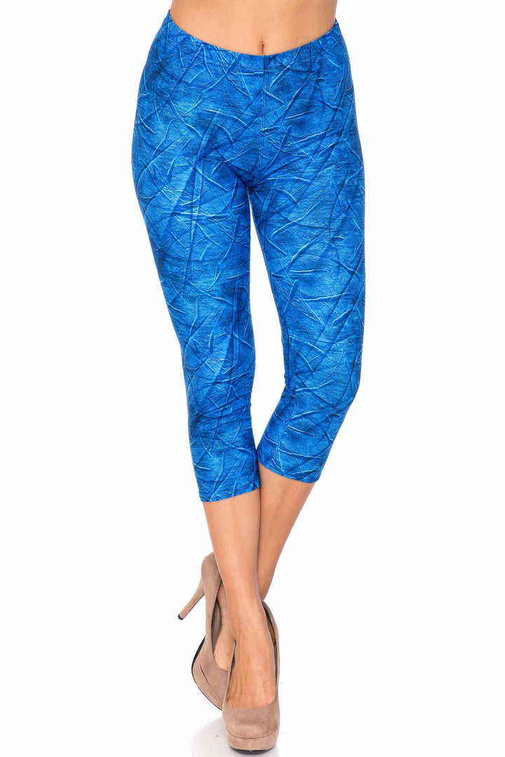 Creamy Soft Blue Wrinkled Denim Extra Plus Size Capris - 3X-5X - USA Fashionâ„¢ (XPlus One Size,Blue)