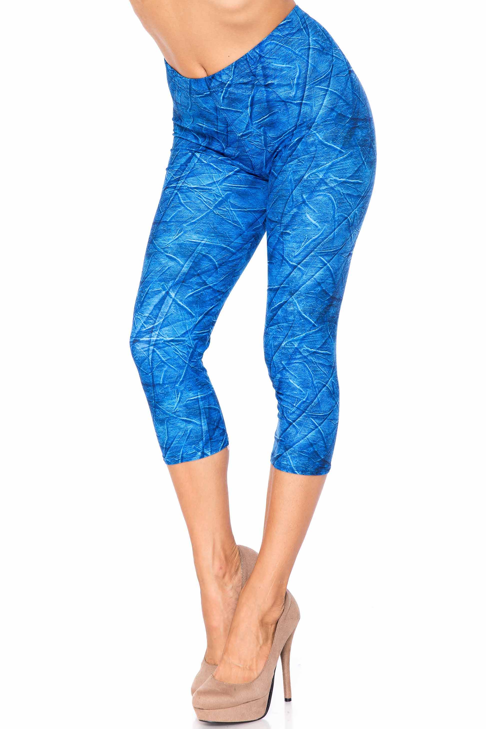 Creamy Soft Blue Wrinkled Denim Extra Plus Size Capris - 3X-5X - USA Fashionâ„¢ (XPlus One Size,Blue)