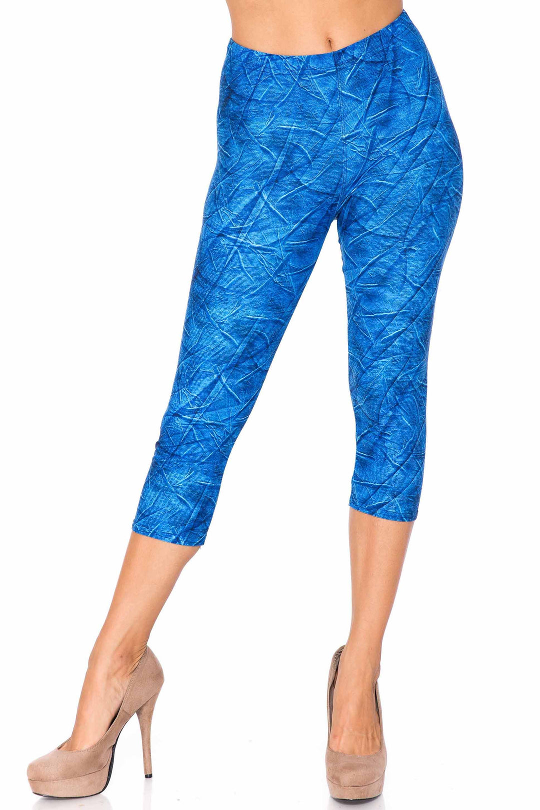 Creamy Soft Blue Wrinkled Denim Extra Plus Size Capris - 3X-5X - USA Fashionâ„¢ (XPlus One Size,Blue)