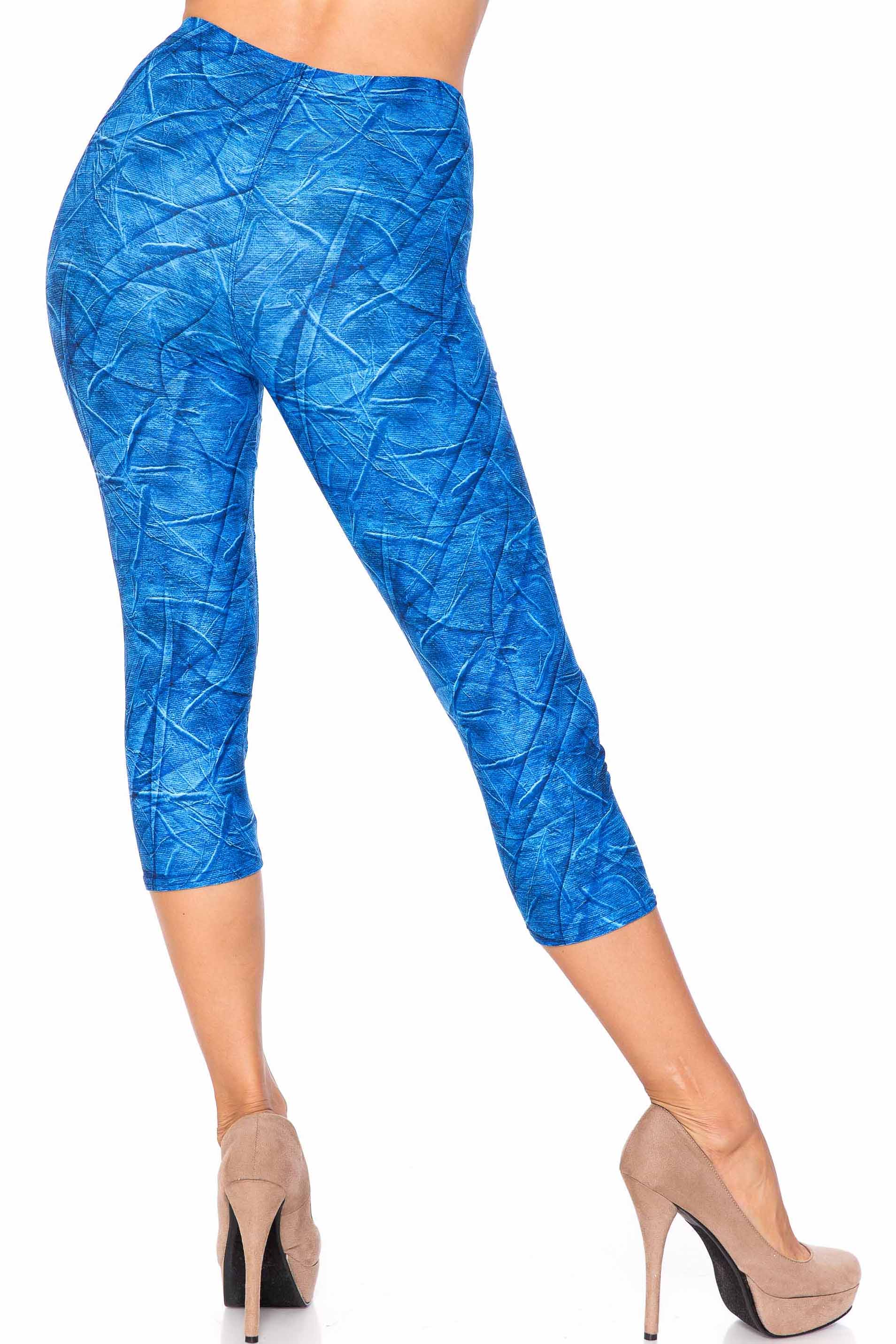 Creamy Soft Blue Wrinkled Denim Extra Plus Size Capris - 3X-5X - USA Fashionâ„¢ (XPlus One Size,Blue)