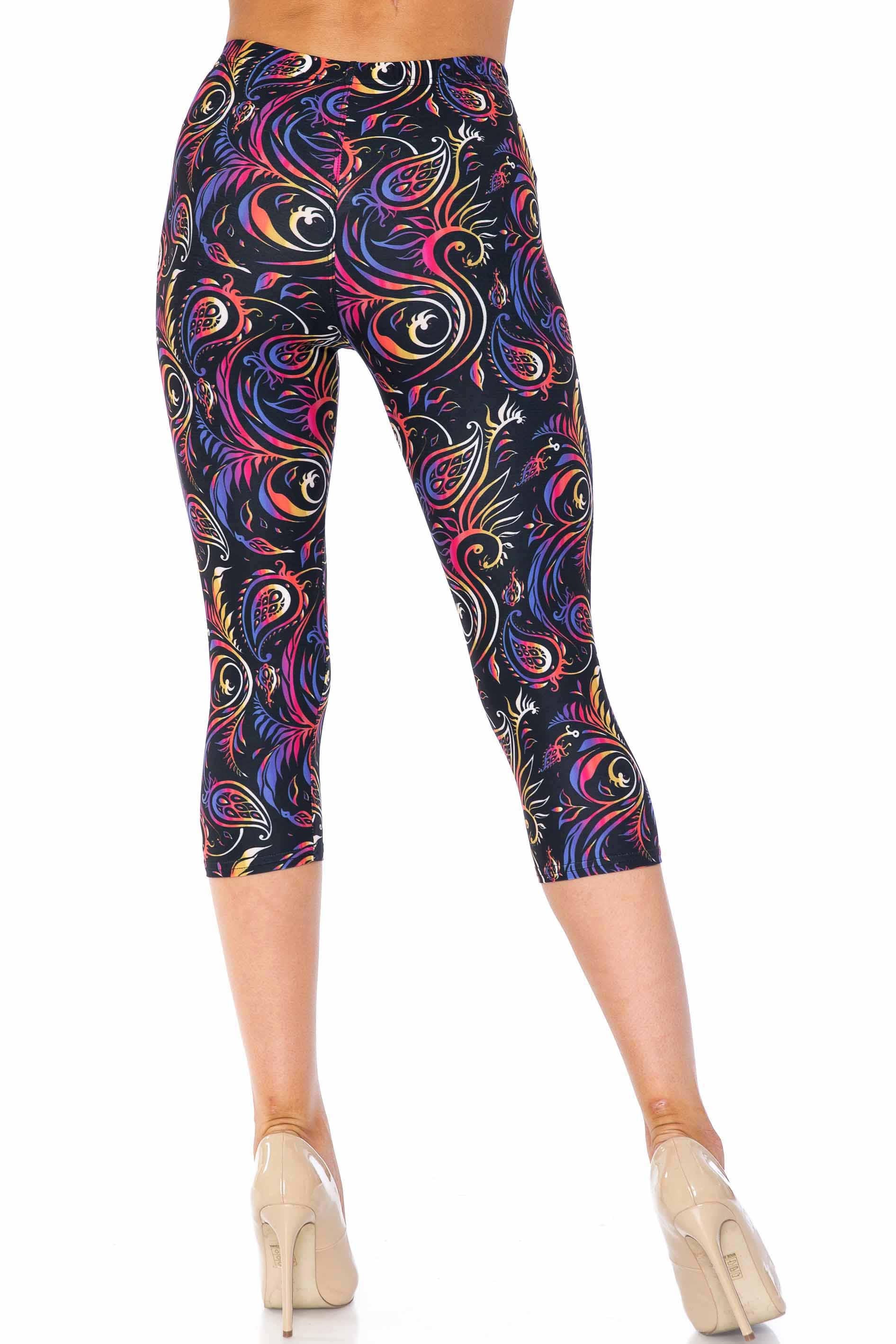 Creamy Soft Capri Leggings Premium Women's Ombre Paisley Swirl Extra Plus, High Rise, Stretchy, Comfortable, 3X-5X Capris - by USA Fashion