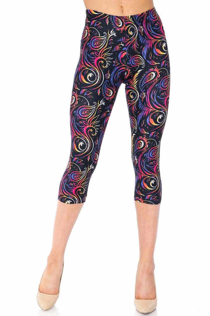 Creamy Soft Capri Leggings Premium Women's Ombre Paisley Swirl Extra Plus, High Rise, Stretchy, Comfortable, 3X-5X Capris - by USA Fashion