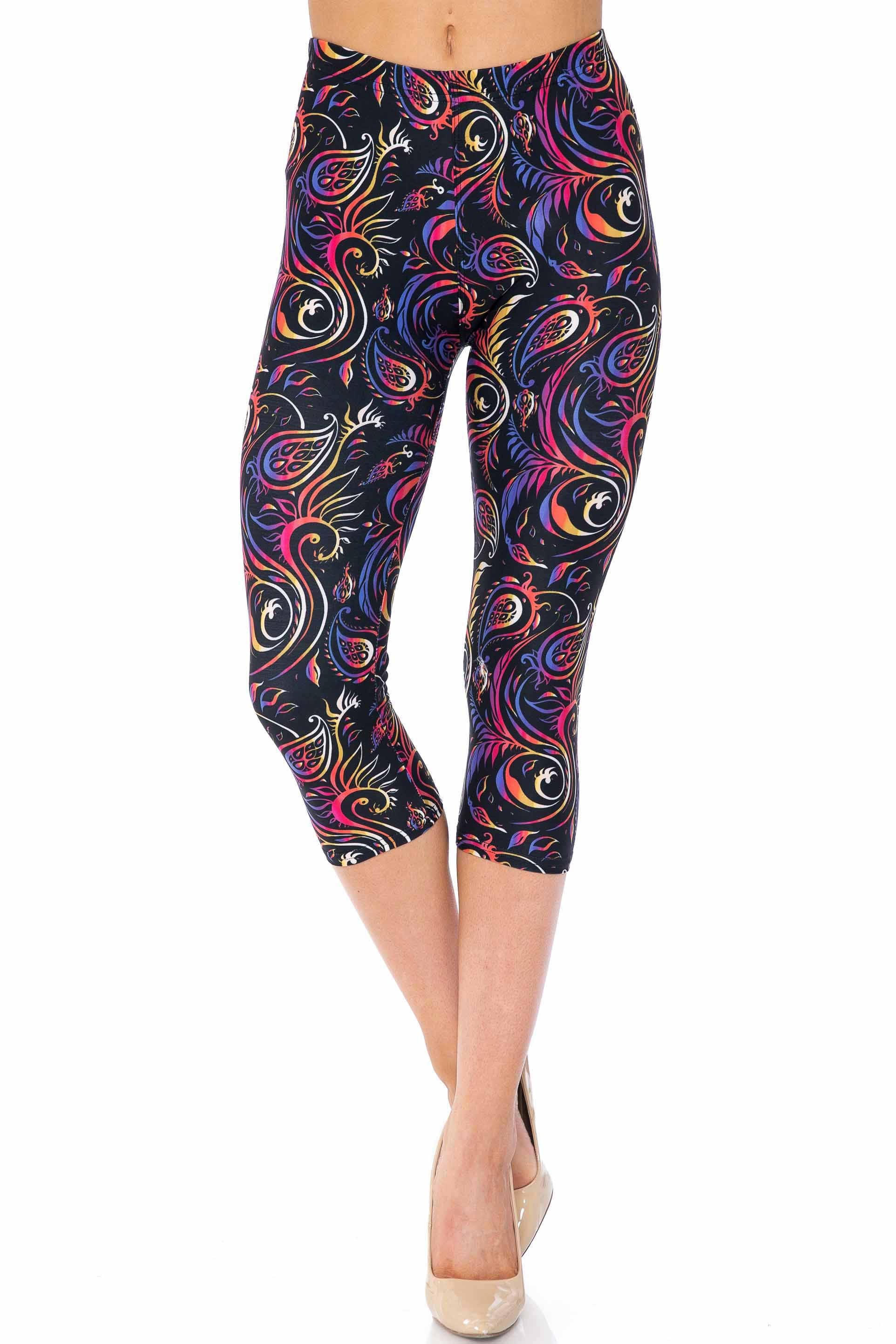 Creamy Soft Capri Leggings Premium Women's Ombre Paisley Swirl Extra Plus, High Rise, Stretchy, Comfortable, 3X-5X Capris - by USA Fashion