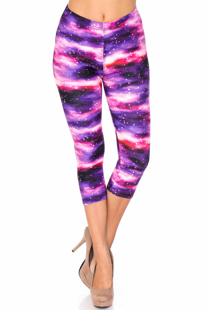 Creamy Soft Capri Leggings Premium Women's Purple Mist Extra Plus, High Rise, Stretchy, Comfortable, 3X-5X Capris - by USA Fashion