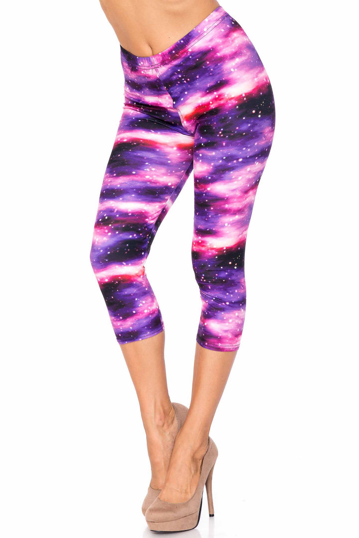 Creamy Soft Capri Leggings Premium Women's Purple Mist Extra Plus, High Rise, Stretchy, Comfortable, 3X-5X Capris - by USA Fashion