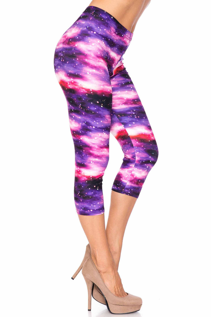 Creamy Soft Capri Leggings Premium Women's Purple Mist Extra Plus, High Rise, Stretchy, Comfortable, 3X-5X Capris - by USA Fashion