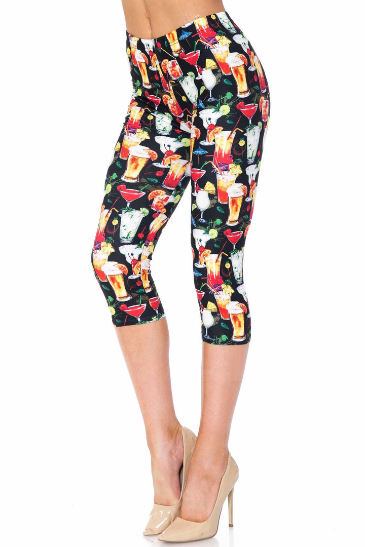 Creamy Soft Tropical Cocktails Extra Plus Size Capris - 3X-5X - USA Fashionâ„¢ (XPlus One Size,Black)
