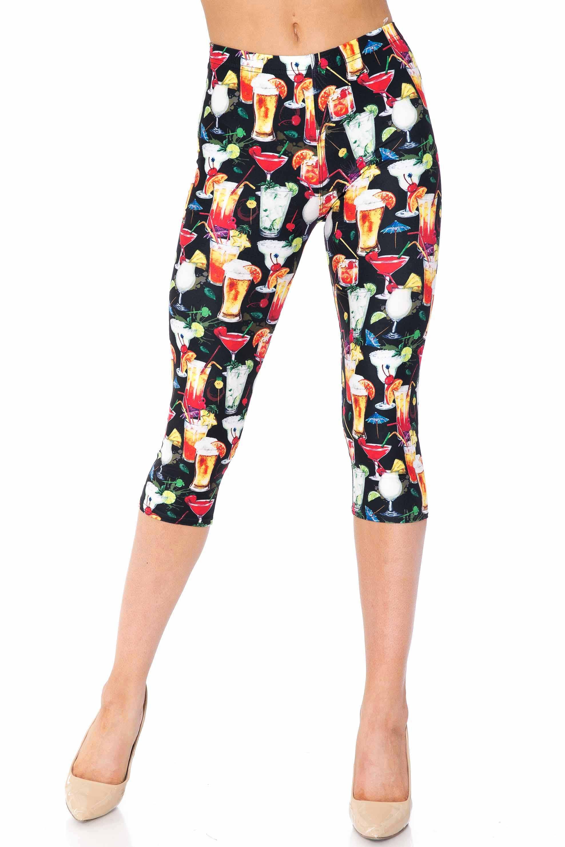 Creamy Soft Tropical Cocktails Extra Plus Size Capris - 3X-5X - USA Fashionâ„¢ (XPlus One Size,Black)