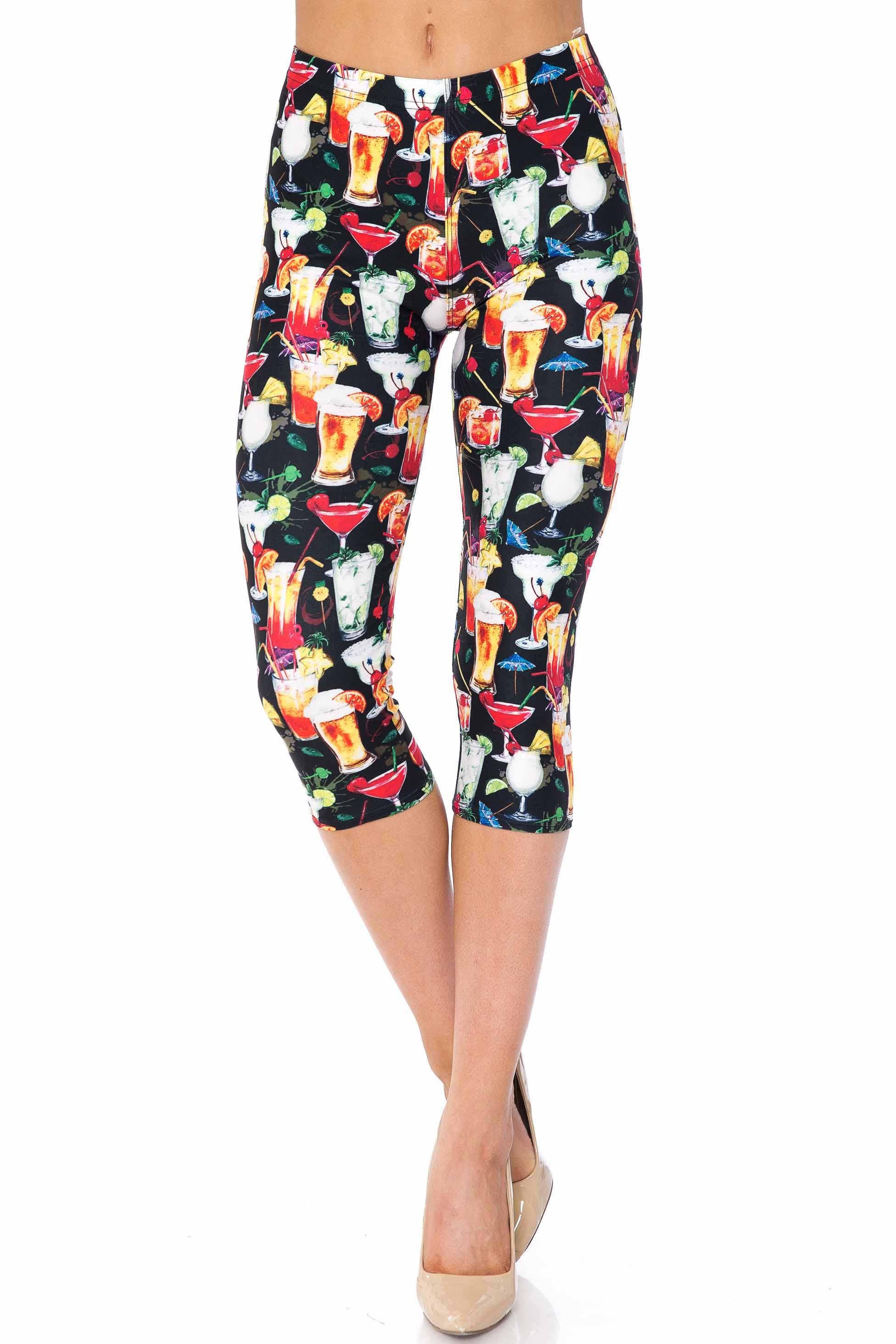 Creamy Soft Tropical Cocktails Extra Plus Size Capris - 3X-5X - USA Fashionâ„¢ (XPlus One Size,Black)