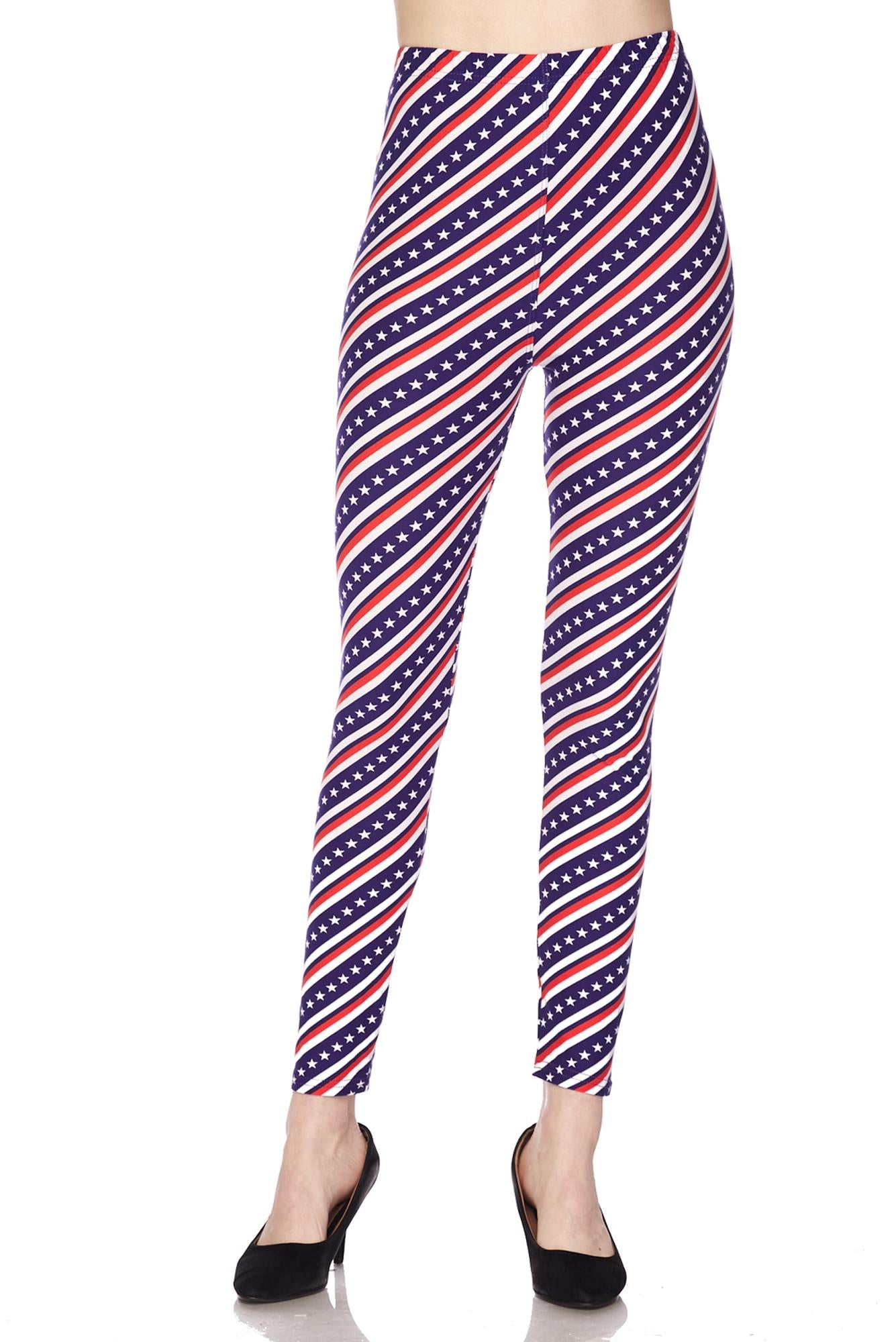 Buttery Soft Spiral Stars and Stripes Extra Plus Size Leggings - 3X-5X (XPlus One Size,Blue)