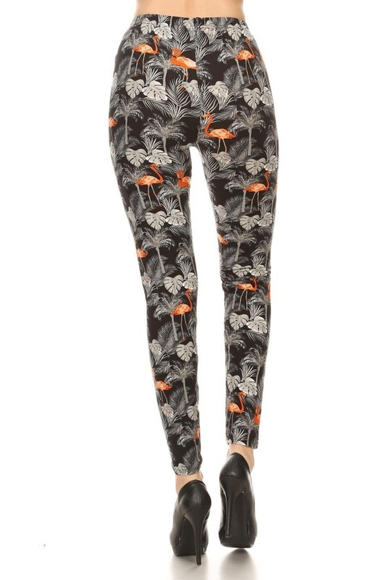 Buttery Soft Paradise Leaf Flamingo Extra Plus Size Leggings - 3X-5X (XPlus One Size,Orange)