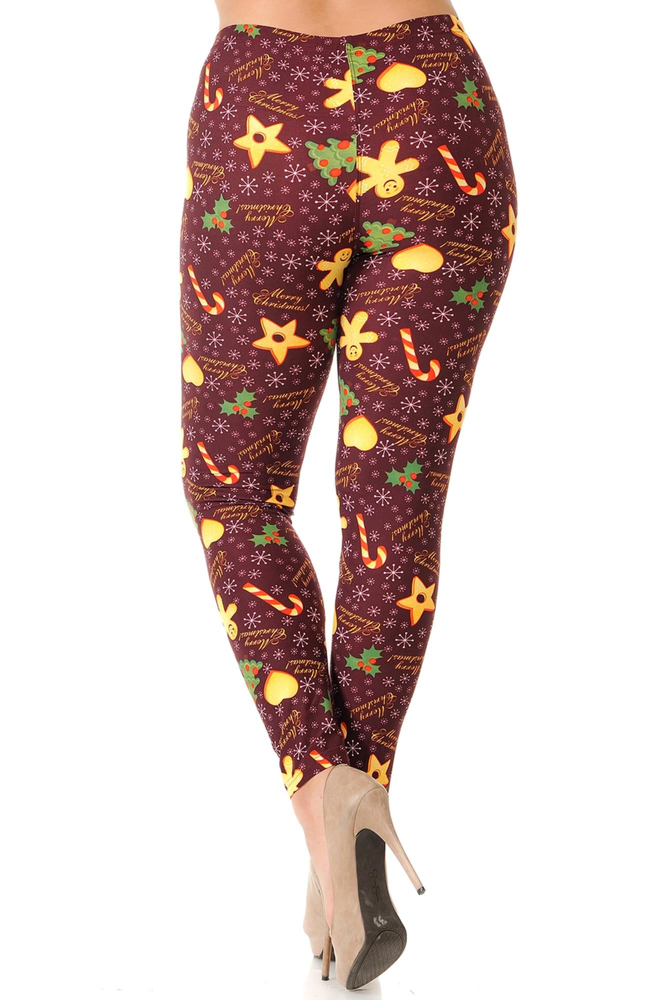 Buttery Soft Merry Christmas Treats and Cookies Extra Plus Size Leggings - 3X-5X (XPlus One Size,Burgundy)