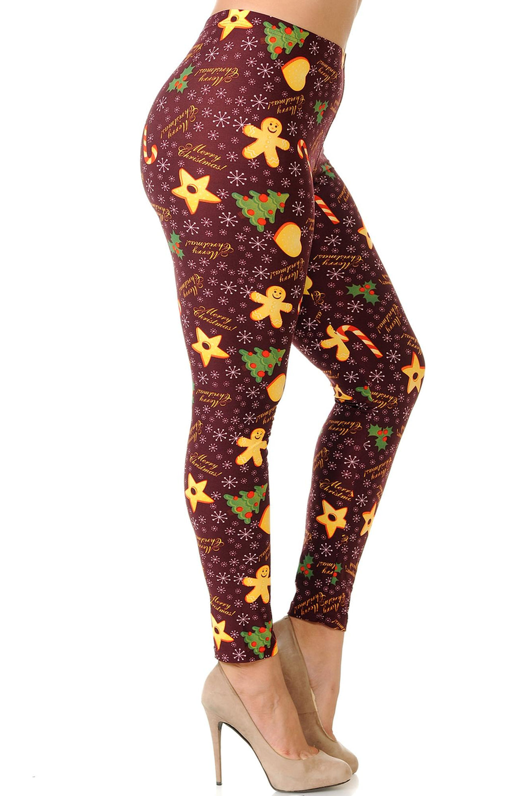 Buttery Soft Merry Christmas Treats and Cookies Extra Plus Size Leggings - 3X-5X (XPlus One Size,Burgundy)