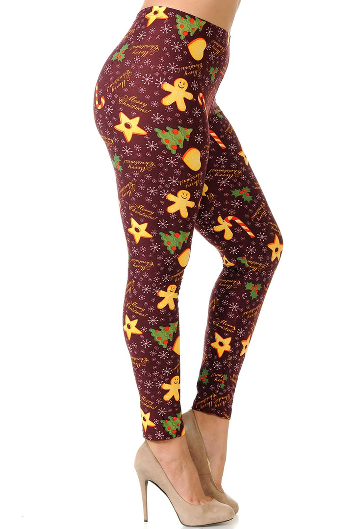 Buttery Soft Merry Christmas Treats and Cookies Extra Plus Size Leggings - 3X-5X (XPlus One Size,Burgundy)