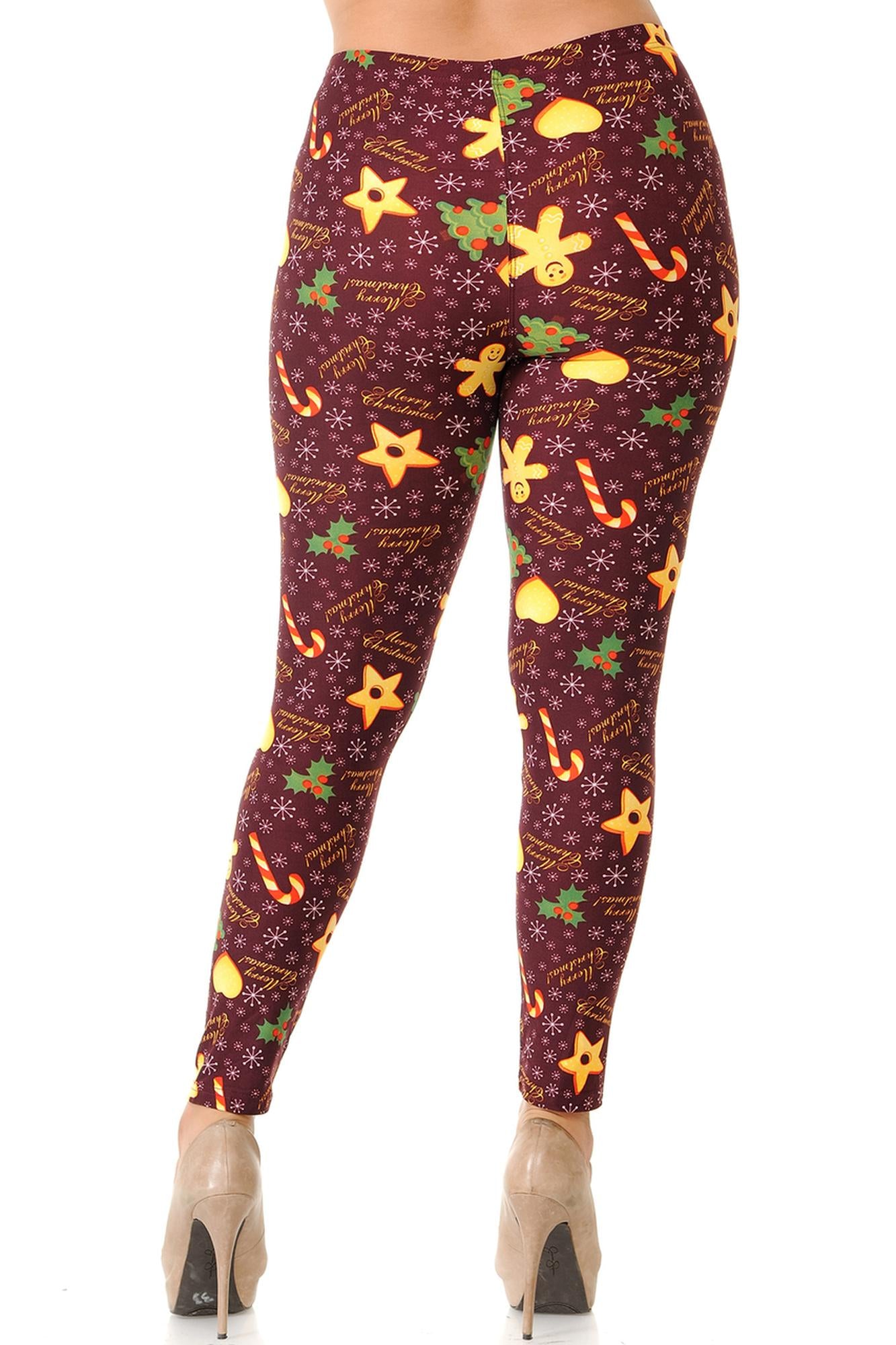 Buttery Soft Merry Christmas Treats and Cookies Extra Plus Size Leggings - 3X-5X (XPlus One Size,Burgundy)