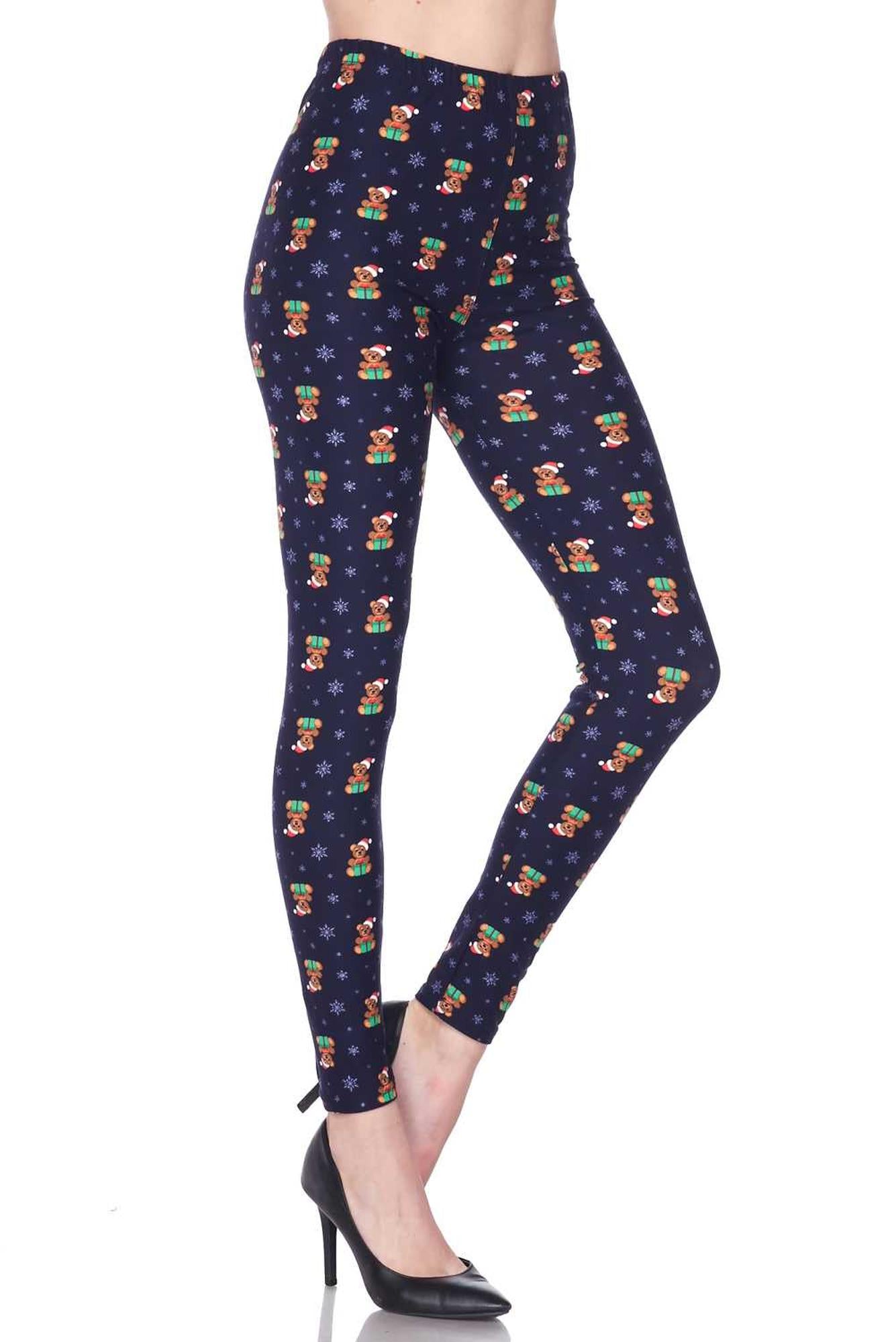 Buttery Soft Christmas Teddy Bears Extra Plus size Leggings - 3X-5X (XPlus One Size,Navy)