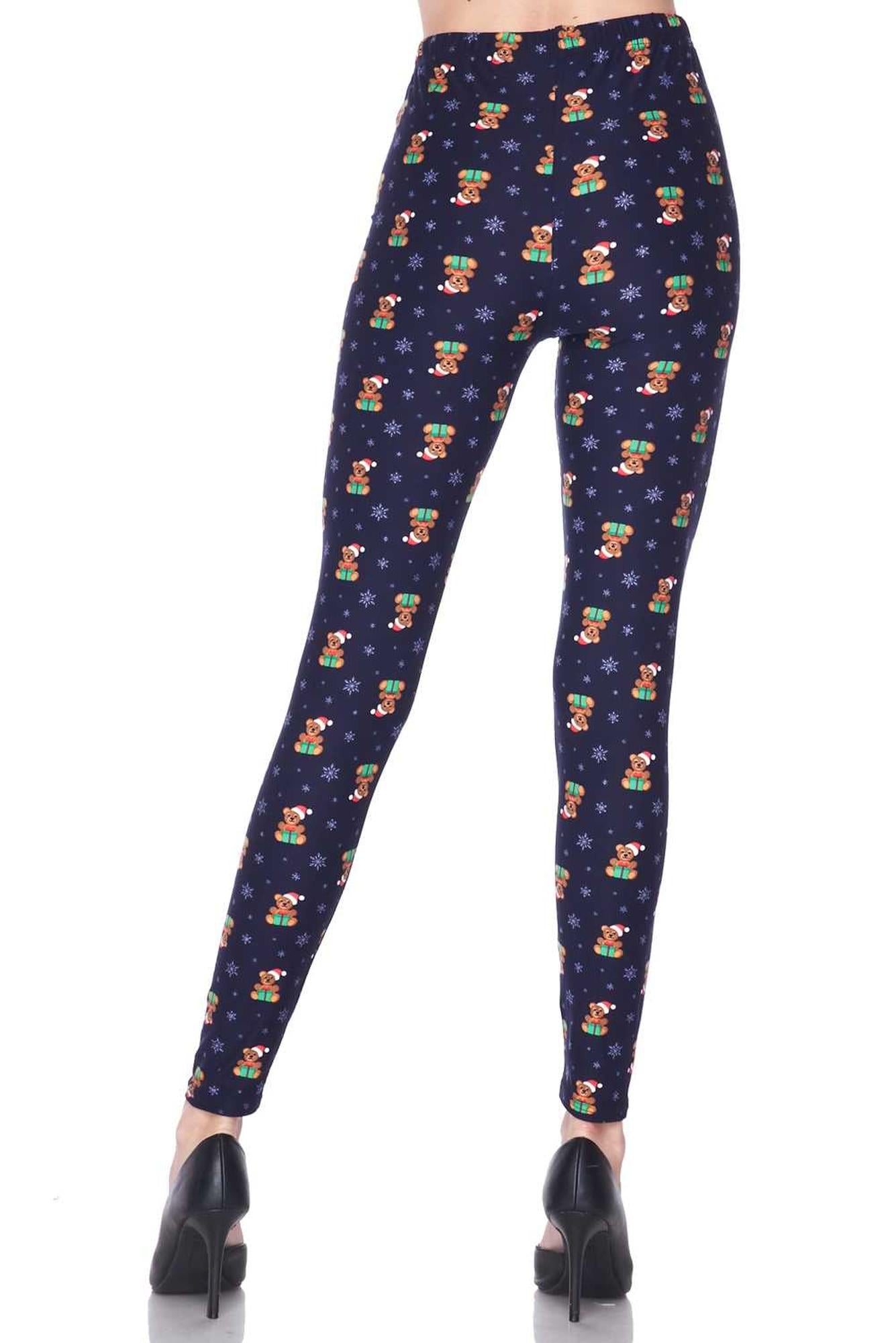 Buttery Soft Christmas Teddy Bears Extra Plus size Leggings - 3X-5X (XPlus One Size,Navy)