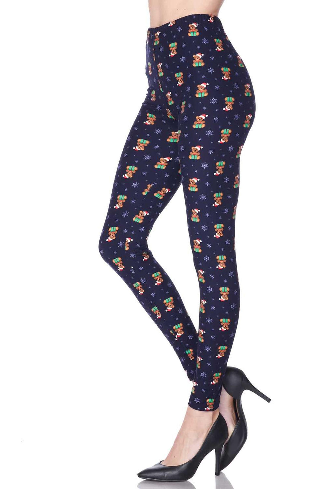 Buttery Soft Christmas Teddy Bears Extra Plus size Leggings - 3X-5X (XPlus One Size,Navy)