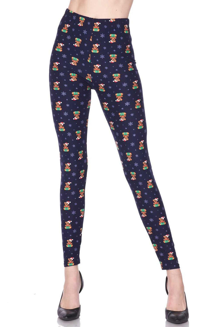 Buttery Soft Christmas Teddy Bears Extra Plus size Leggings - 3X-5X (XPlus One Size,Navy)