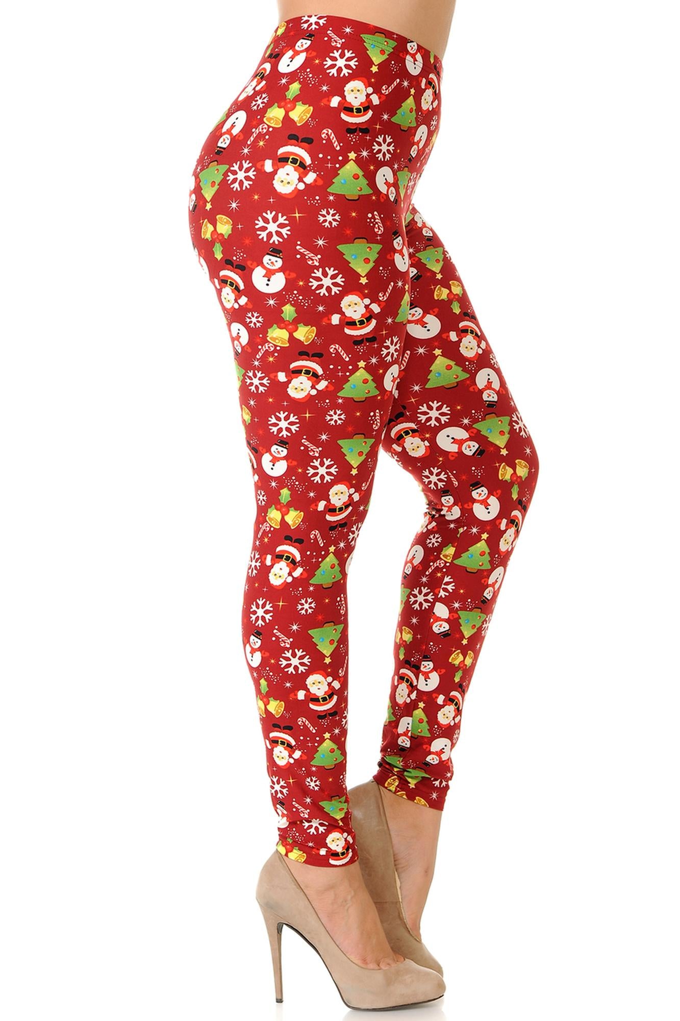 Buttery Soft Festive Christmas Delight Extra Plus Size Leggings - 3X-5X (Red,XPlus One Size)