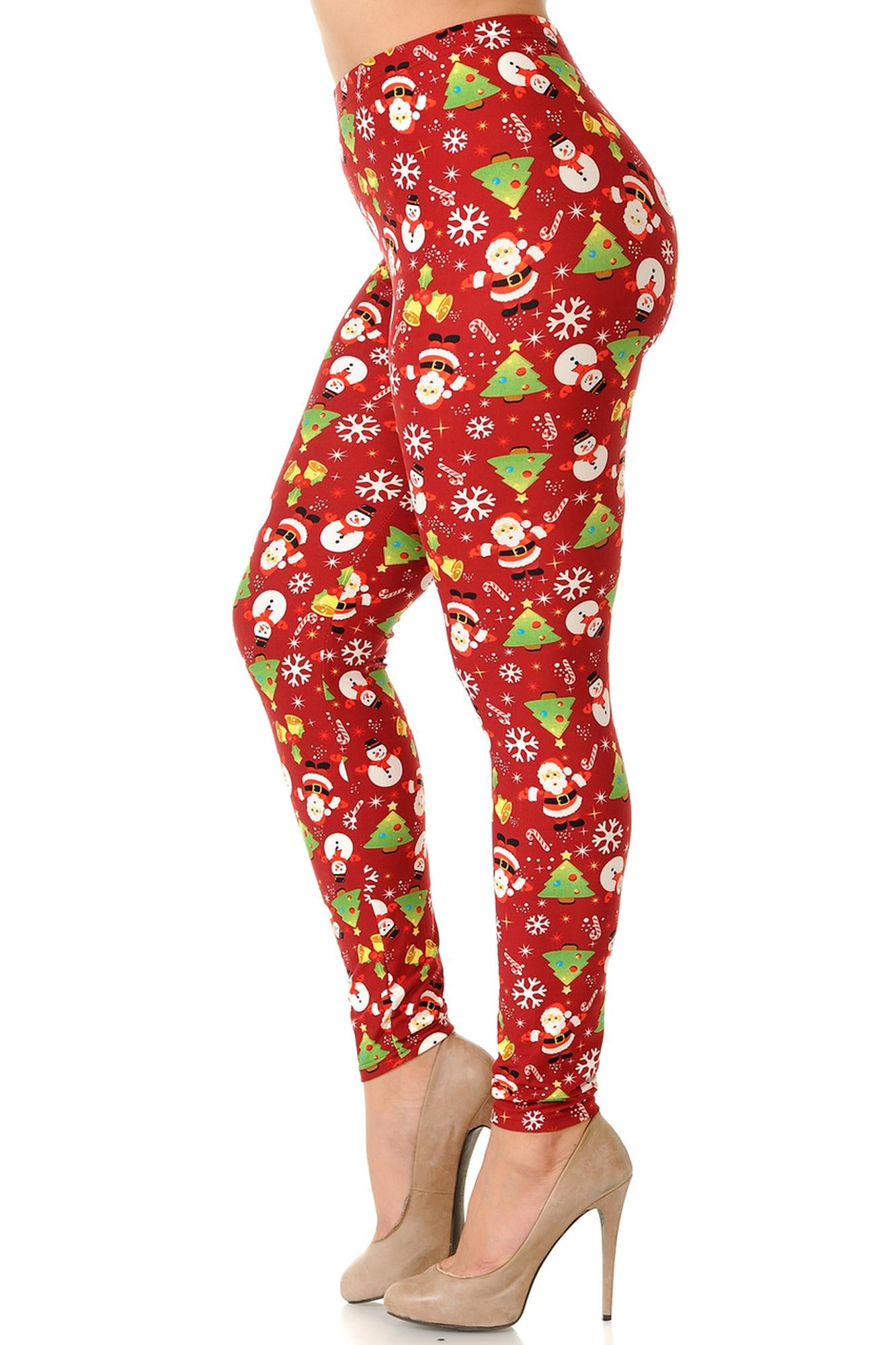 Buttery Soft Festive Christmas Delight Extra Plus Size Leggings - 3X-5X (Red,XPlus One Size)