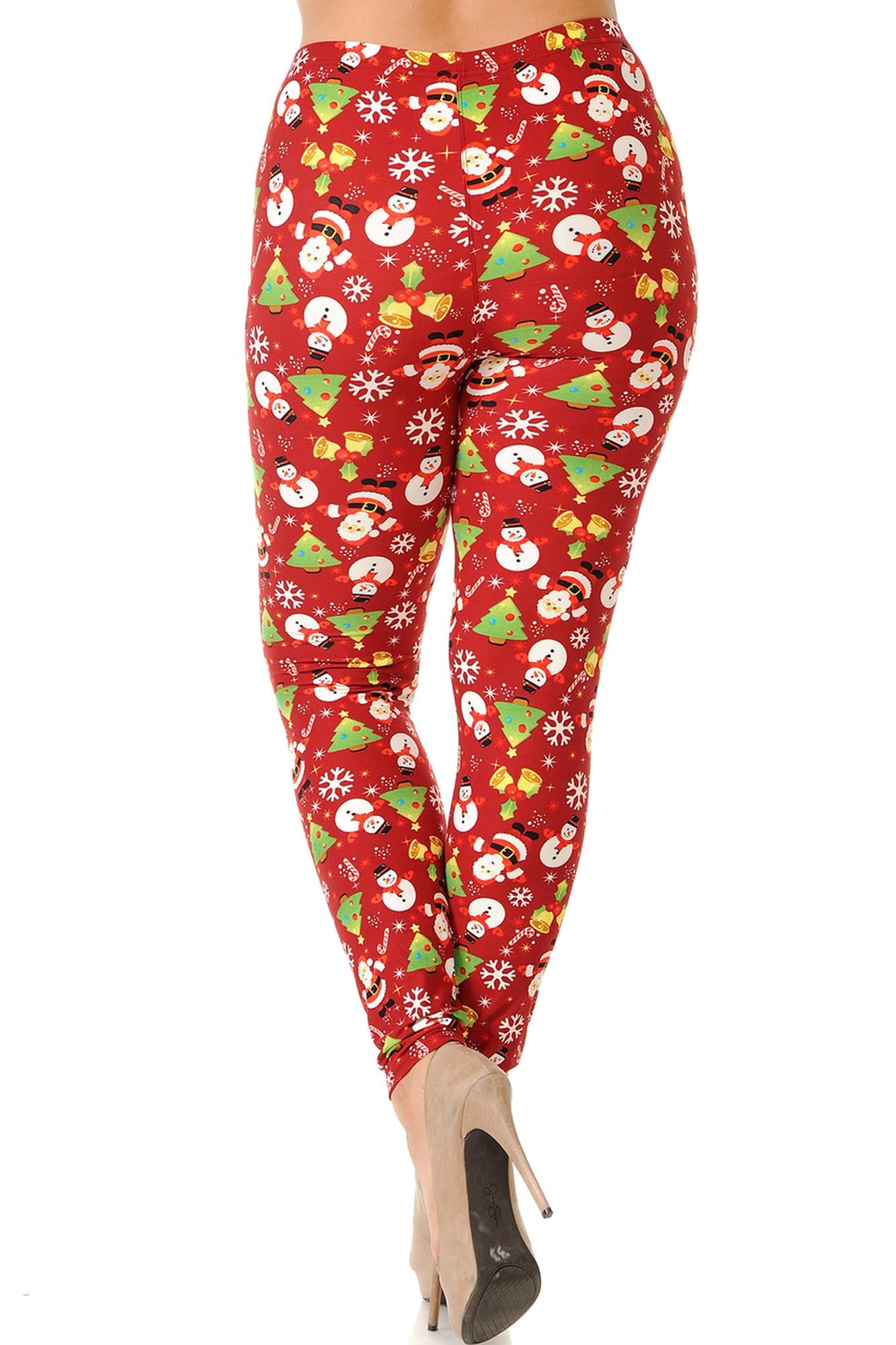 Buttery Soft Festive Christmas Delight Extra Plus Size Leggings - 3X-5X (Red,XPlus One Size)