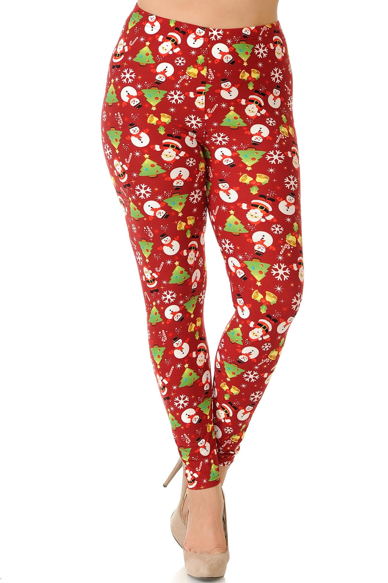 Buttery Soft Festive Christmas Delight Extra Plus Size Leggings - 3X-5X (Red,XPlus One Size)