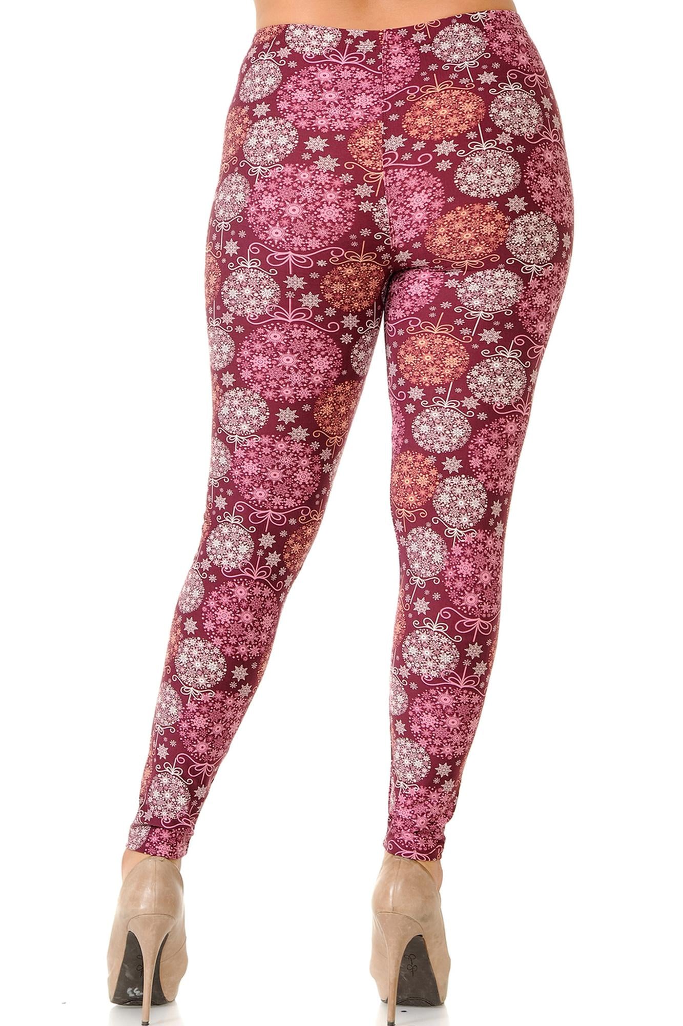 Buttery Soft Festive Snowflake Ornaments Extra Plus Size Leggings - 3X-5X (XPlus One Size,Burgundy)
