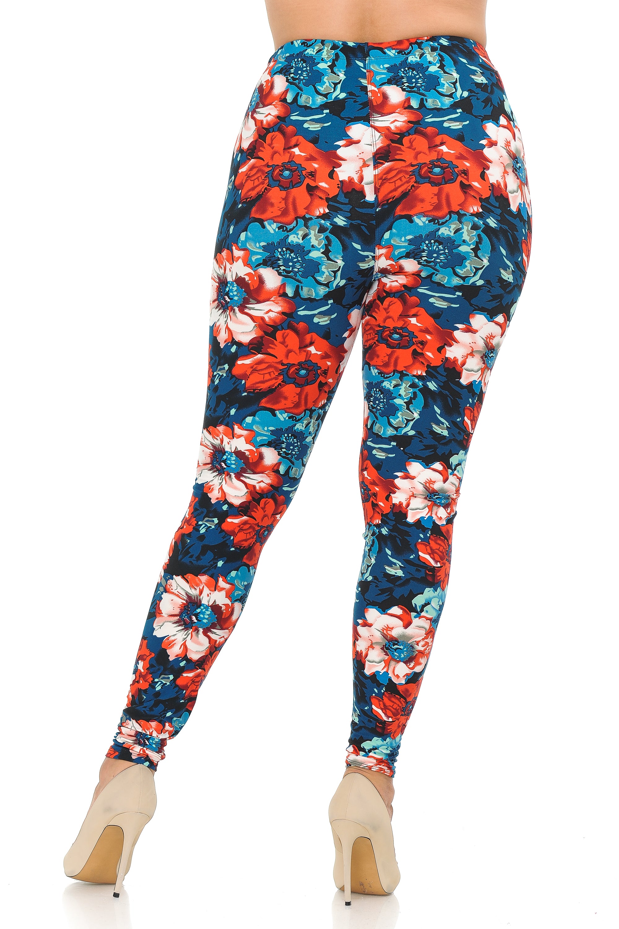 Buttery Soft Painted Floral Extra Plus Size Leggings - 3X-5X (XPlus One Size,Multi Color Bold)