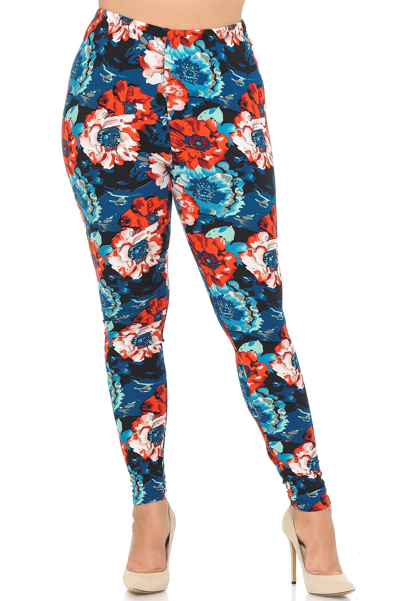 Buttery Soft Painted Floral Extra Plus Size Leggings - 3X-5X (XPlus One Size,Multi Color Bold)