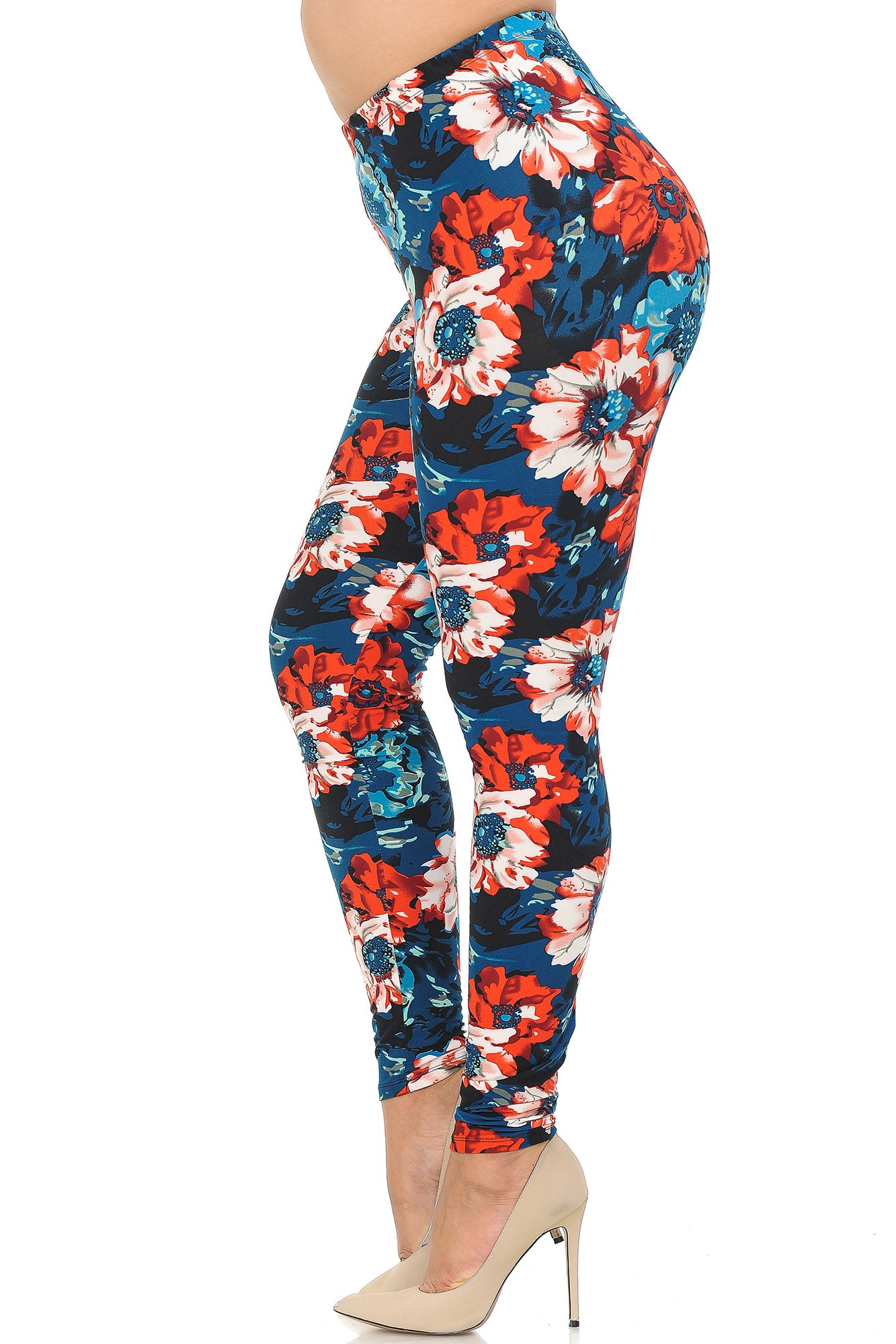 Buttery Soft Painted Floral Extra Plus Size Leggings - 3X-5X (XPlus One Size,Multi Color Bold)
