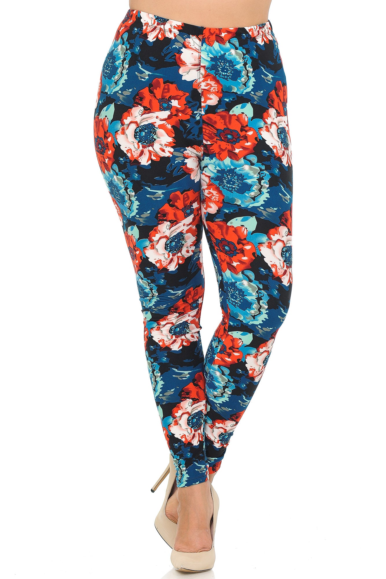Buttery Soft Painted Floral Extra Plus Size Leggings - 3X-5X (XPlus One Size,Multi Color Bold)