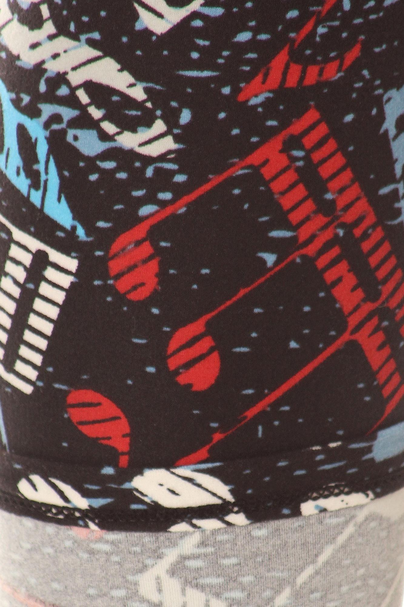 Buttery Soft Colorful Music Note Extra Plus Size Leggings - 3X-5X (XPlus One Size,Black)