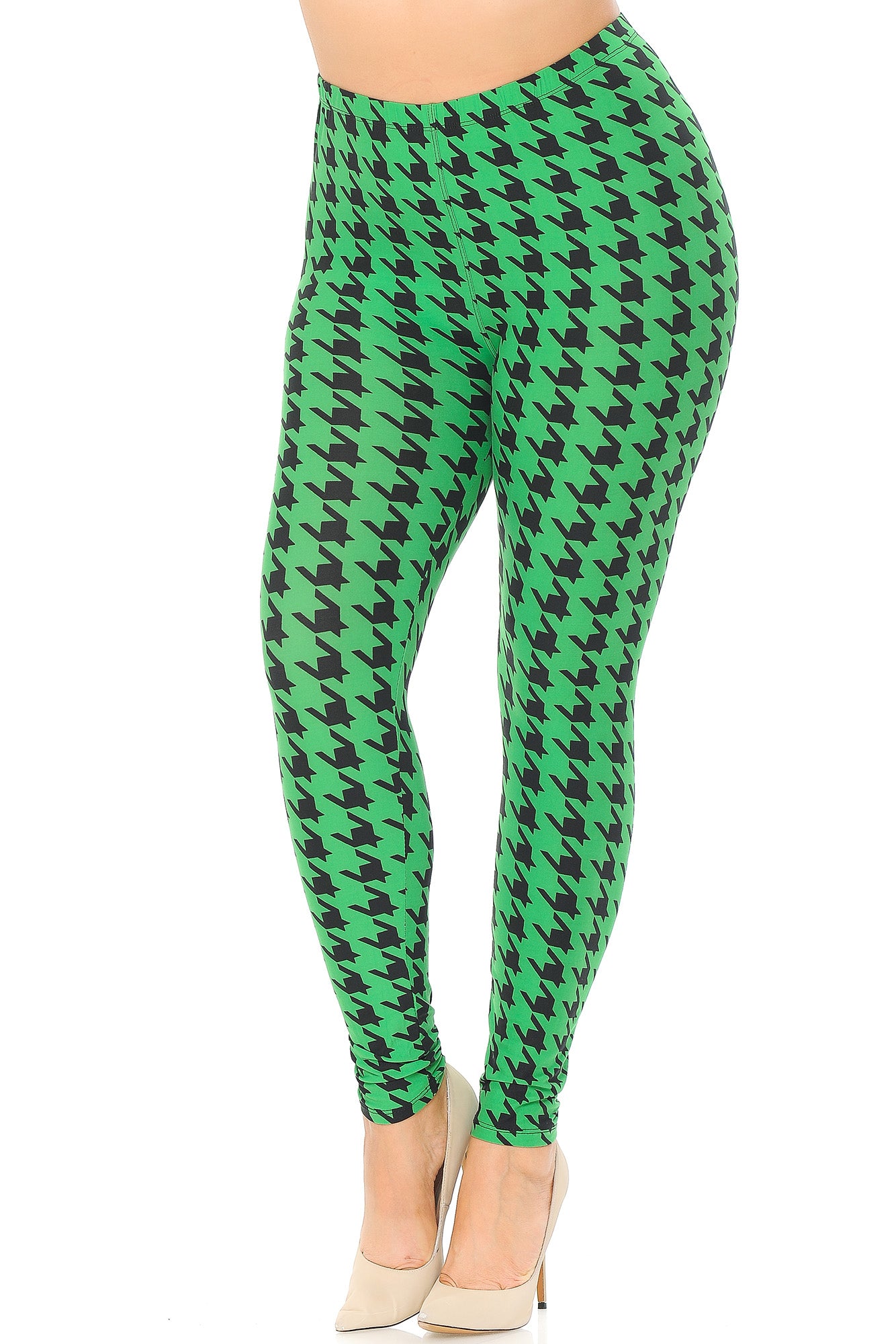Buttery Soft Houndstooth Extra Plus Size Leggings - 3X-5X (XPlus One Size,Green)