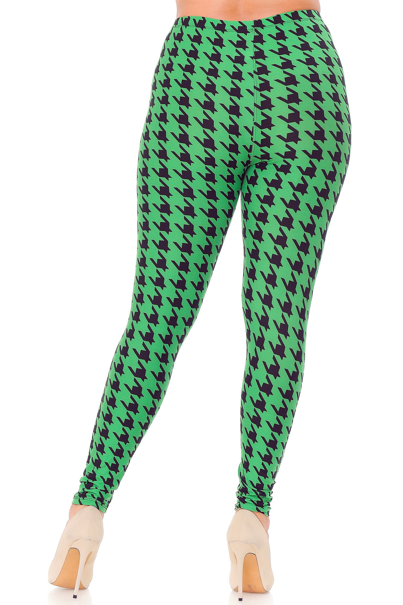 Buttery Soft Houndstooth Extra Plus Size Leggings - 3X-5X (XPlus One Size,Green)