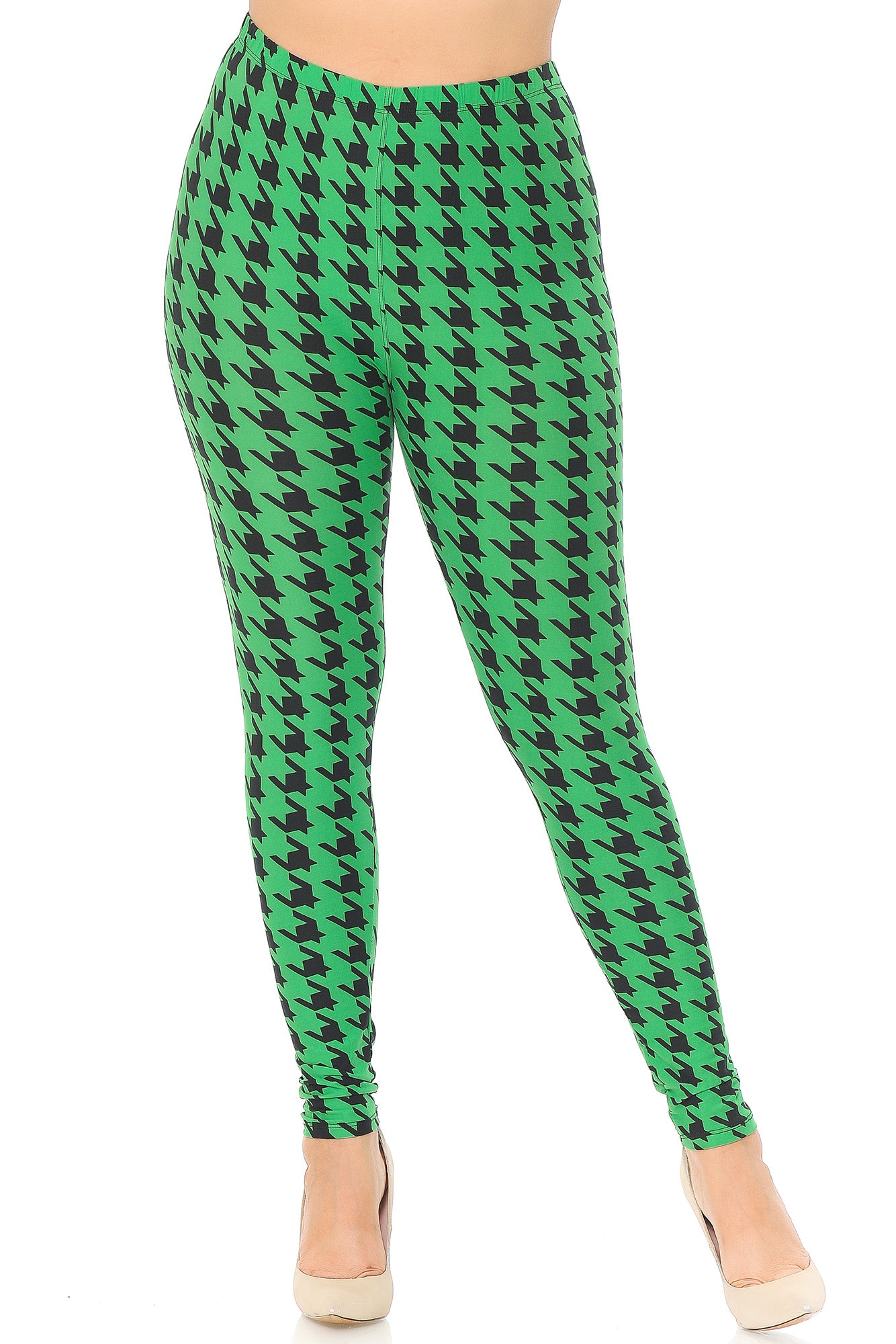 Buttery Soft Houndstooth Extra Plus Size Leggings - 3X-5X (XPlus One Size,Green)