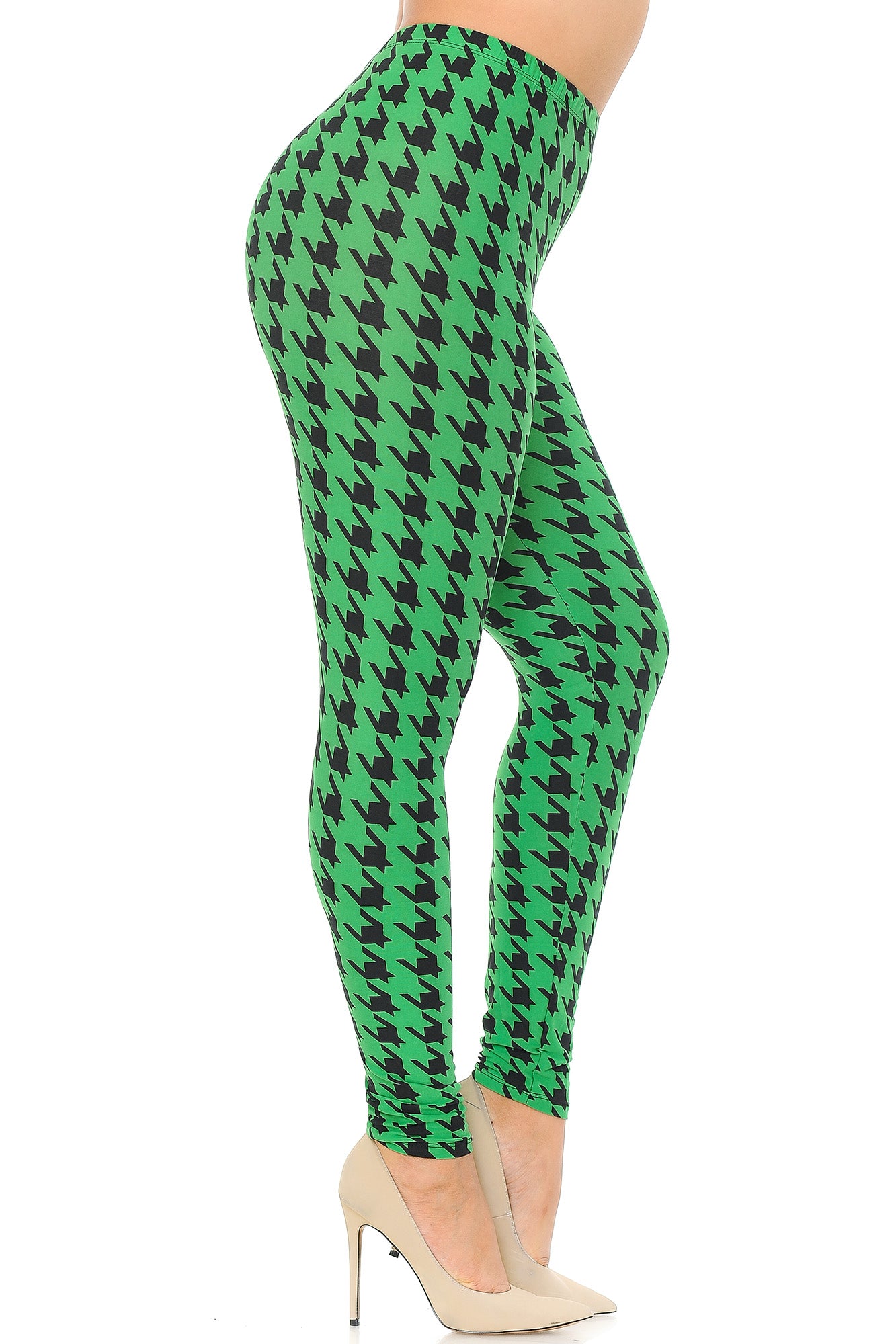 Buttery Soft Houndstooth Extra Plus Size Leggings - 3X-5X (XPlus One Size,Green)