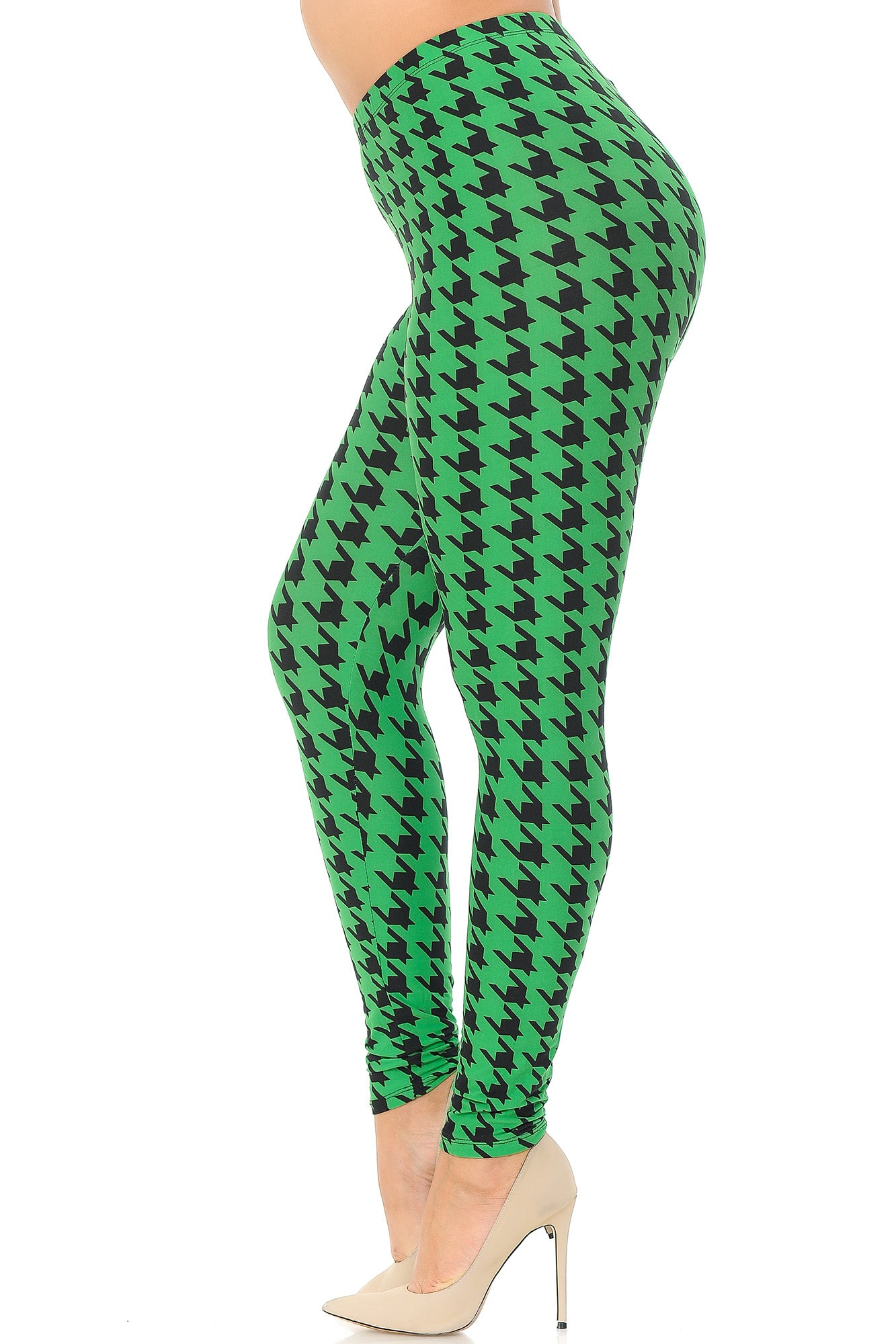 Buttery Soft Houndstooth Extra Plus Size Leggings - 3X-5X (XPlus One Size,Green)