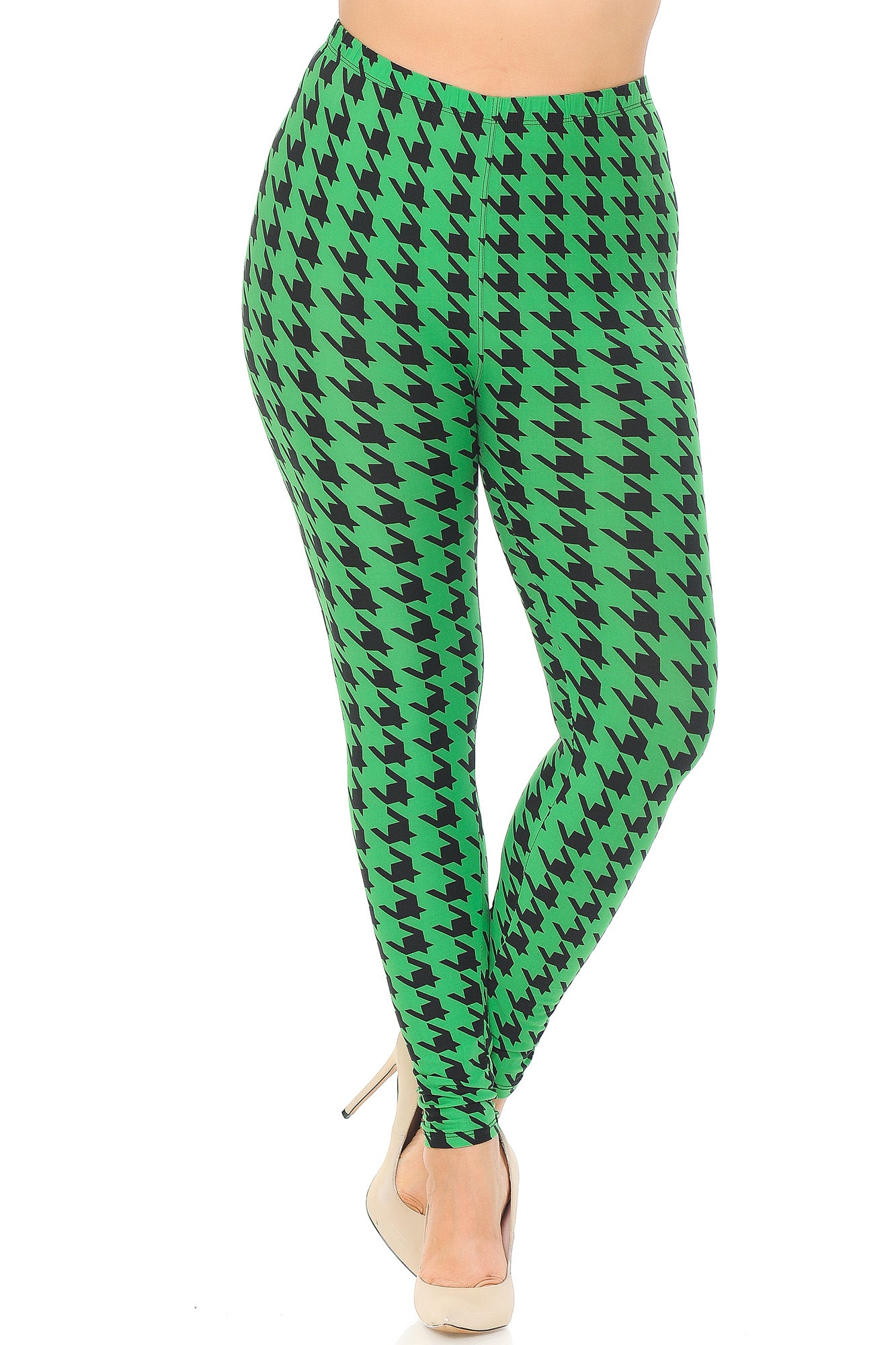 Buttery Soft Houndstooth Extra Plus Size Leggings - 3X-5X (XPlus One Size,Green)