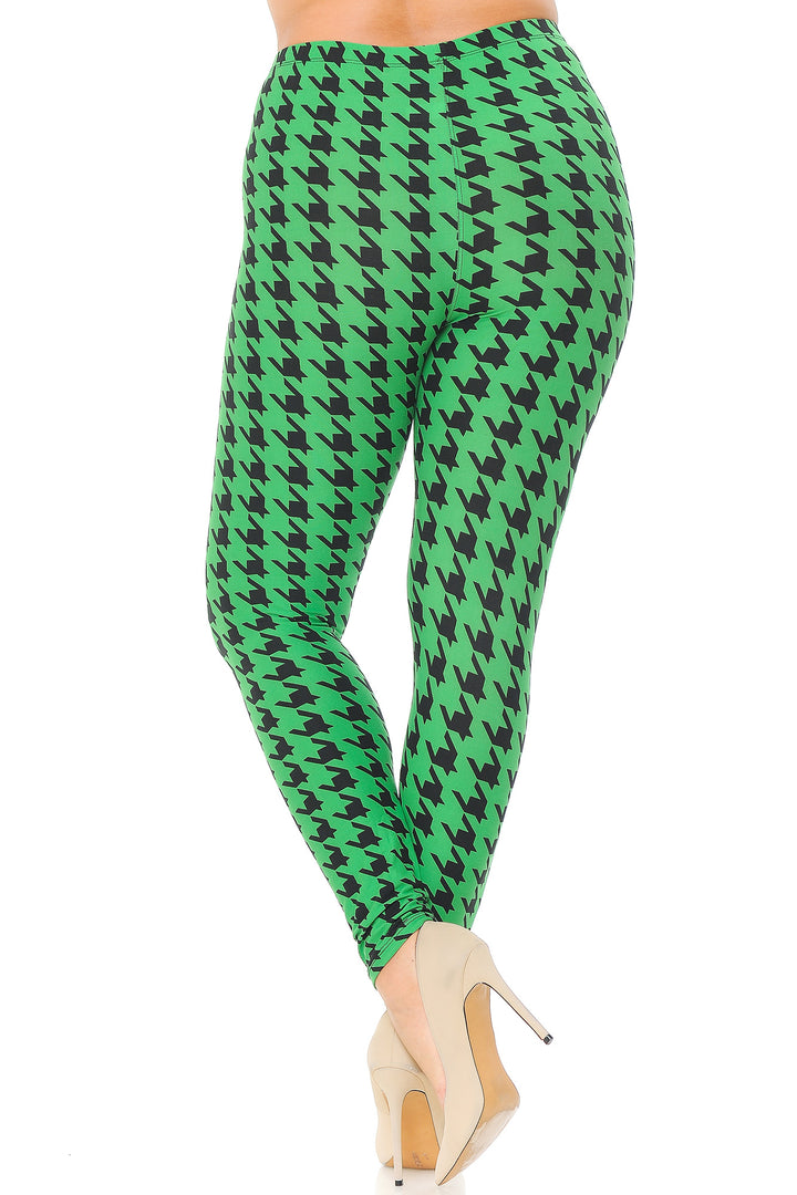 Buttery Soft Houndstooth Extra Plus Size Leggings - 3X-5X (XPlus One Size,Green)