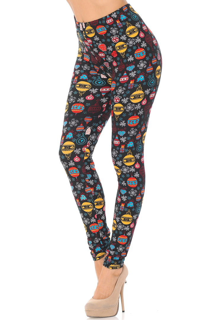 Buttery Soft Colorful Hanging Christmas Ornaments Extra Plus Size Leggings - 3X-5X (XPlus One Size,Multi Color Bold)