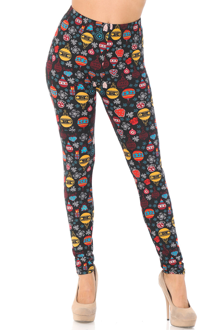 Buttery Soft Colorful Hanging Christmas Ornaments Extra Plus Size Leggings - 3X-5X (XPlus One Size,Multi Color Bold)