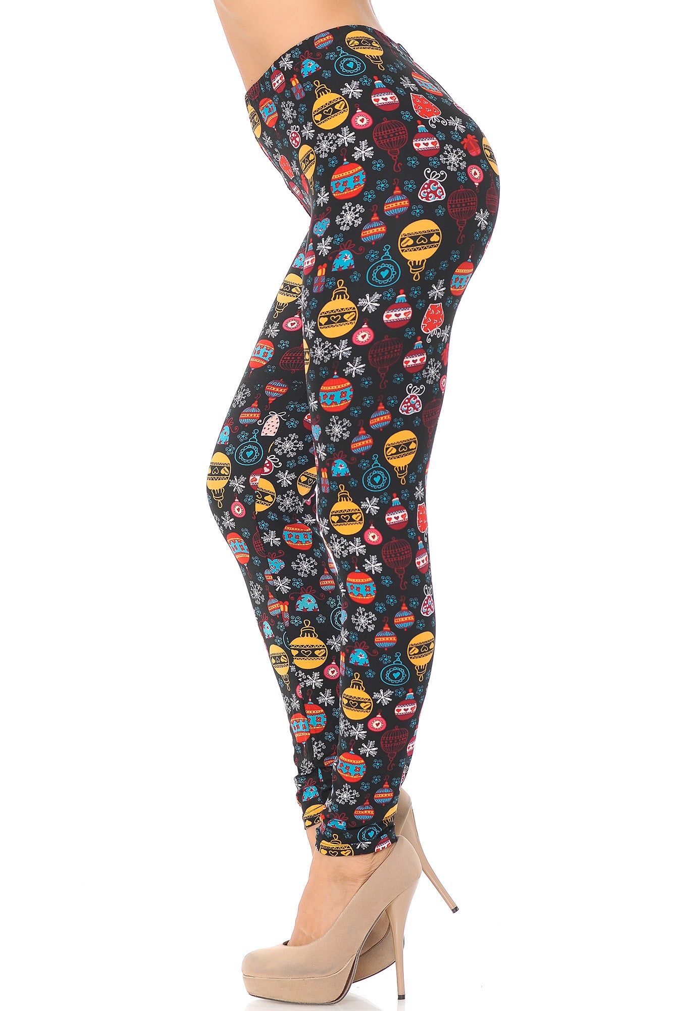 Buttery Soft Colorful Hanging Christmas Ornaments Extra Plus Size Leggings - 3X-5X (XPlus One Size,Multi Color Bold)