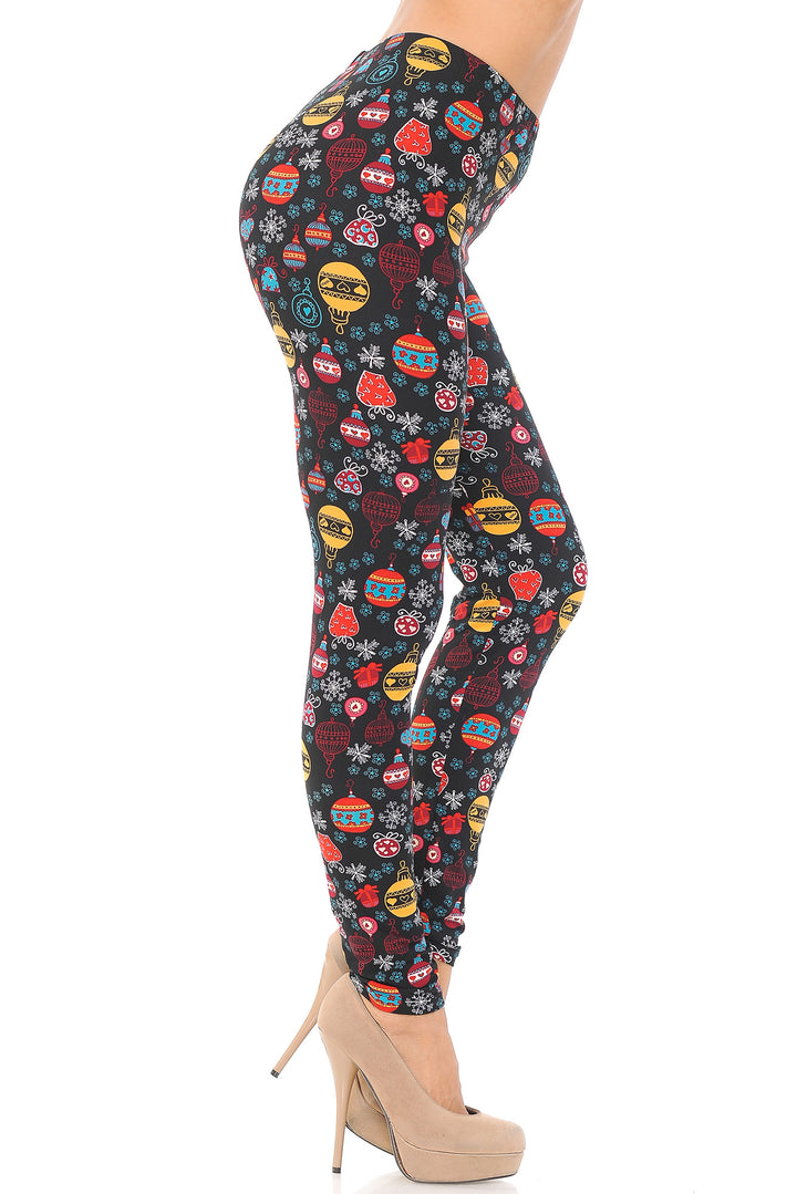 Buttery Soft Colorful Hanging Christmas Ornaments Extra Plus Size Leggings - 3X-5X (XPlus One Size,Multi Color Bold)