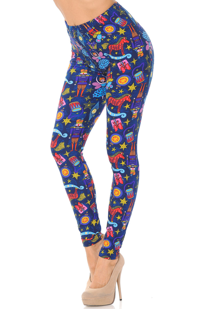 Buttery Soft Nutcracker Christmas Trinkets Extra Plus Size Leggings - 3X-5X (XPlus One Size,Blue)