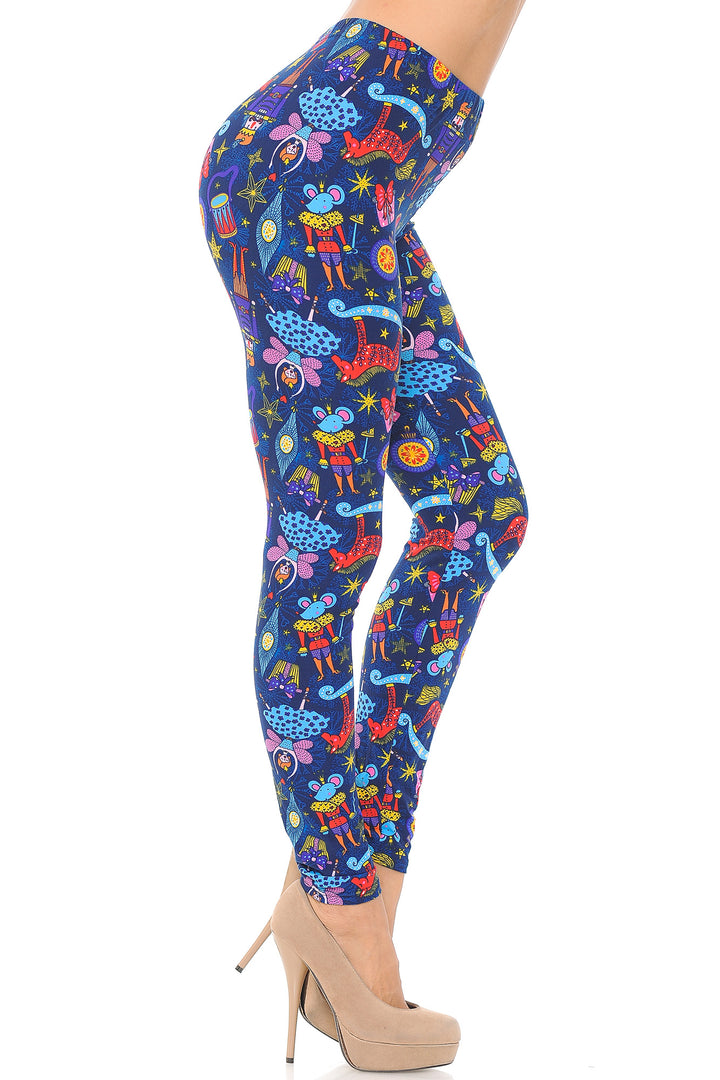Buttery Soft Nutcracker Christmas Trinkets Extra Plus Size Leggings - 3X-5X (XPlus One Size,Blue)