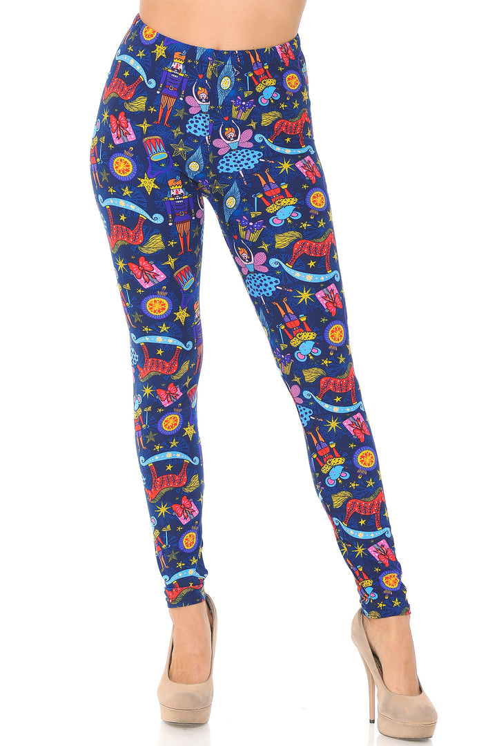 Buttery Soft Nutcracker Christmas Trinkets Extra Plus Size Leggings - 3X-5X (XPlus One Size,Blue)
