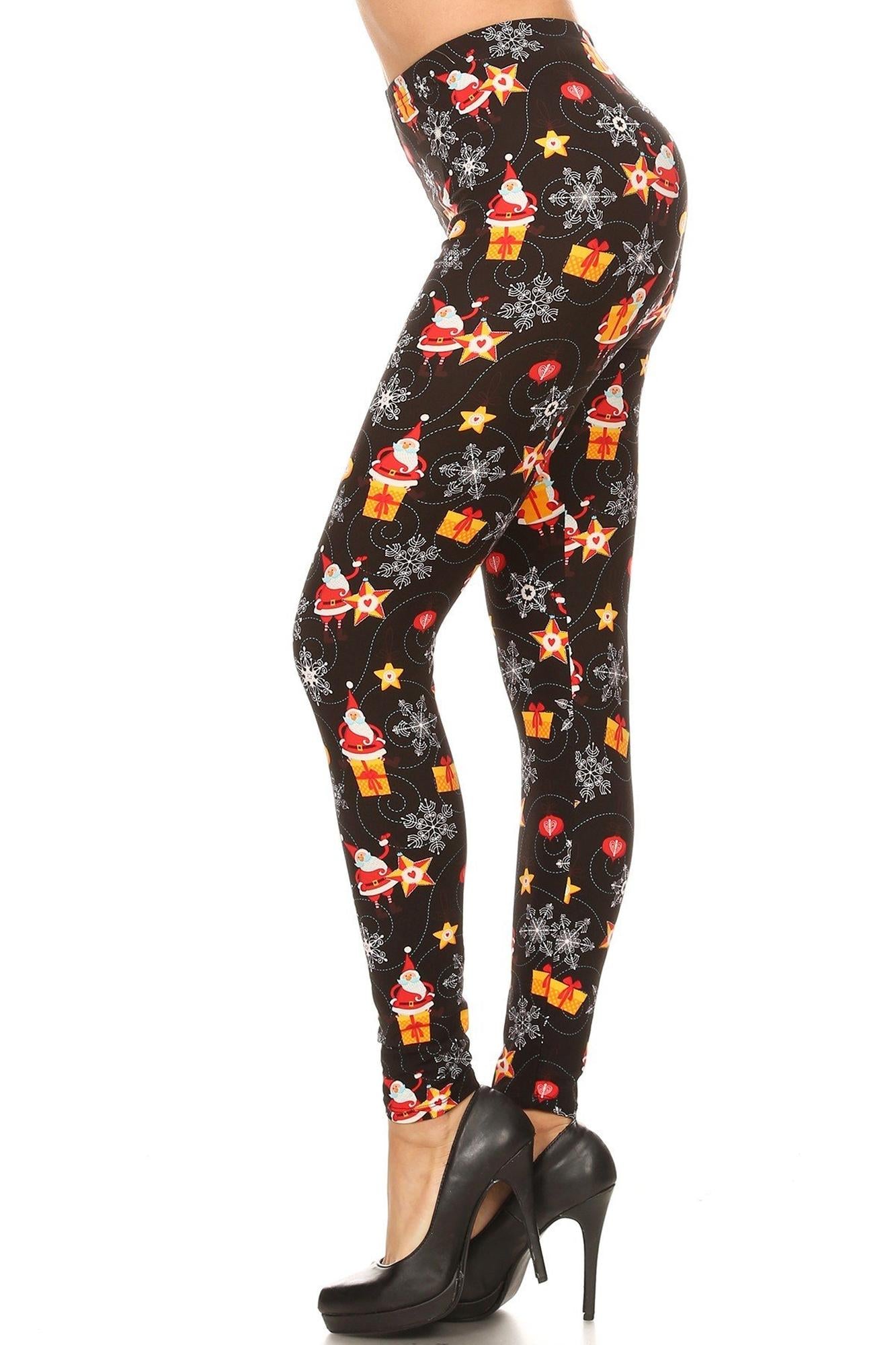 Buttery Soft Santa's Wonderland Christmas Extra Plus Size Leggings - 3X-5X (XPlus One Size,Black)