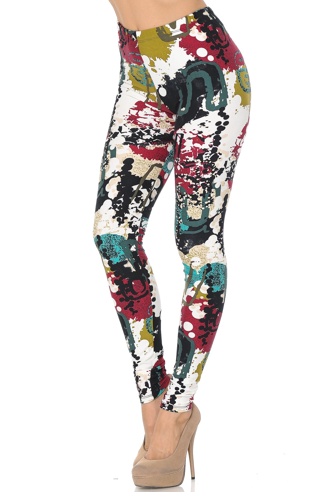 Buttery Soft Summer Picasso Extra Plus Size Leggings - 3X-5X (XPlus One Size,White)